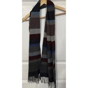 V. Fraas Striped Cashmink Acrylic Fringe Scarf 60x12 RN66349 Neutrals